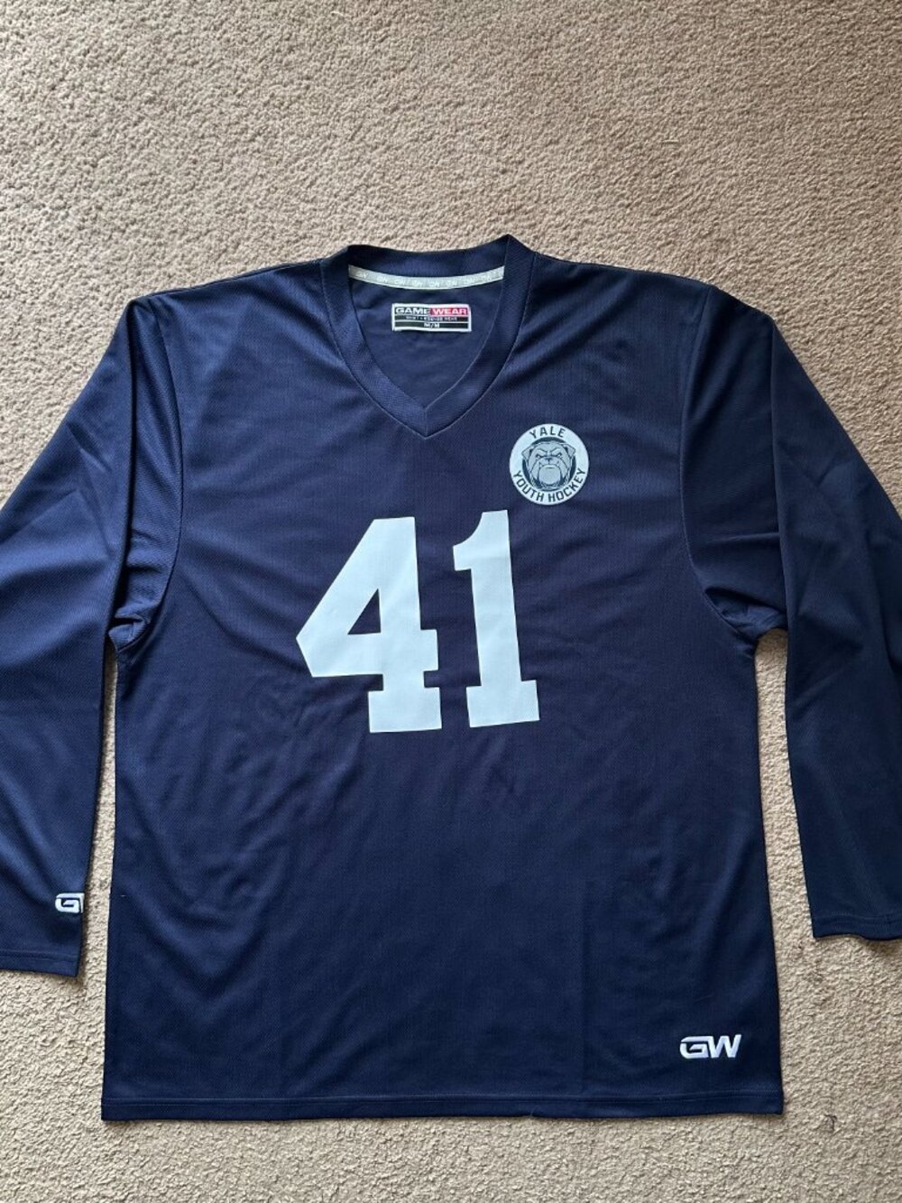 Yale Youth Hockey Jersey Mens Medium Gamewear Navy Blue #41 Pullover Polyester